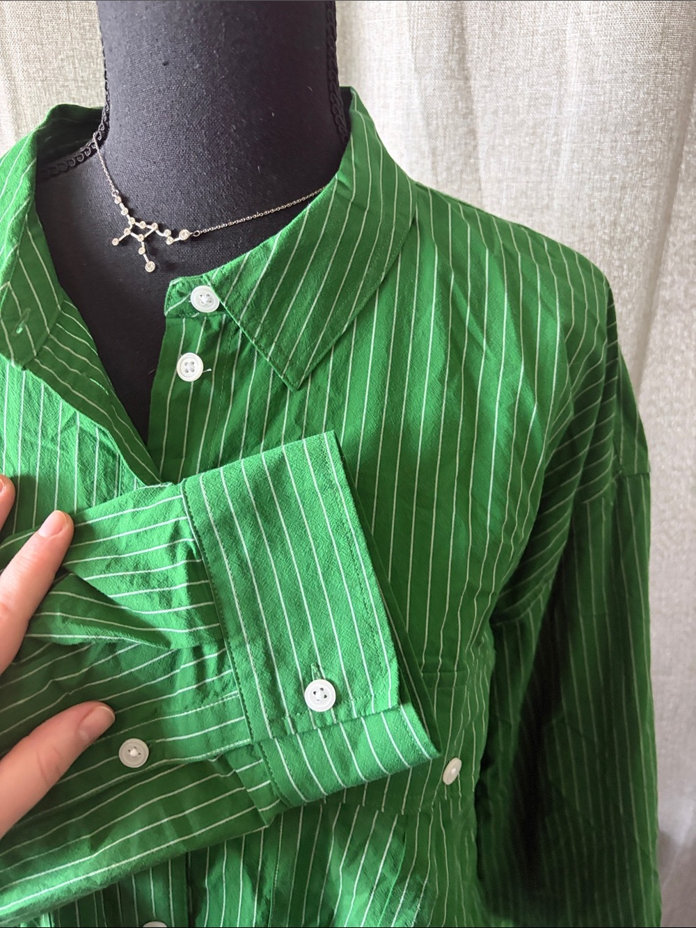 Madewell Green Striped Button-Up Shirt - Picture 3 of 7